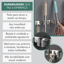Suporte Inox Pendurar Vassoura Pá Rodo Mop Organizador 7 Acessórios Parede Porta Organização Guardar Área De Serviço Cozinha Garagem Aço Inoxidável Armazenar Interno Externo Hiper Casa Megastore
