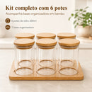 Porta Tempero Condimentos Madeira Bambu 6 Potes E Hermetico