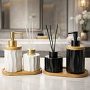 Kit Banheiro Lavabo Com Difusor Cerâmica Bambu Preto Branco