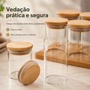 Porta Tempero Condimentos Madeira Bambu 6 Potes E Hermetico