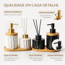 Kit Banheiro Lavabo Com Difusor Cerâmica Bambu Preto Branco