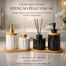 Kit Banheiro Lavabo Com Difusor Cerâmica Bambu Preto Branco