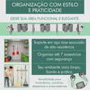 Suporte Inox Pendurar Vassoura Pá Rodo Mop Organizador 7 Acessórios Parede Porta Organização Guardar Área De Serviço Cozinha Garagem Aço Inoxidável Armazenar Interno Externo Hiper Casa Megastore