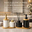 Kit Banheiro Lavabo Com Difusor Cerâmica Bambu Preto Branco