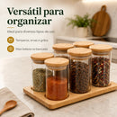 Porta Tempero Condimentos Madeira Bambu 6 Potes E Hermetico