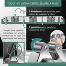 Suporte Inox Pendurar Vassoura Pá Rodo Mop Organizador 7 Acessórios Parede Porta Organização Guardar Área De Serviço Cozinha Garagem Aço Inoxidável Armazenar Interno Externo Hiper Casa Megastore